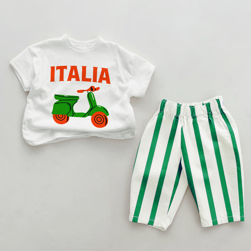 ITALIA Baby Green Motorcycle Vertical Striped 2-piece Set - White&Green - 2-3T - image 1