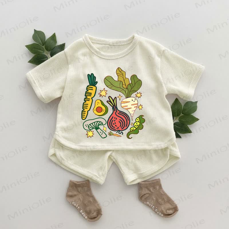 Baby Vegetable Print Waffle 2-piece Set - Apricot - 2-3T - image 1