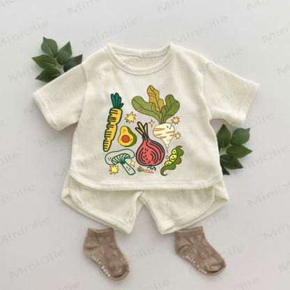 Baby Vegetable Print Waffle 2-piece Set - Apricot - 2-3T - image 1