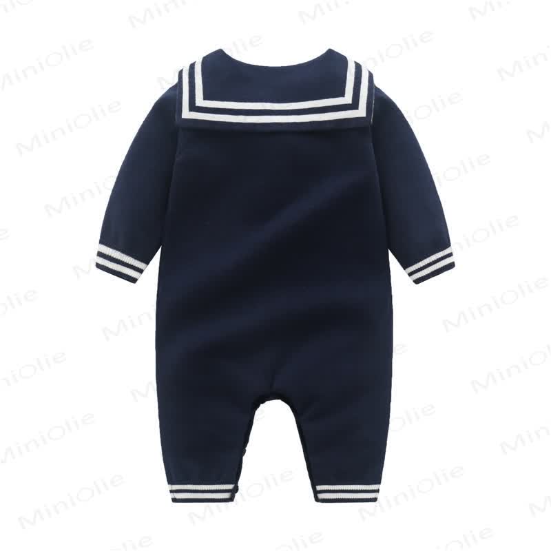 Baby Navy Collar Knitted Romper - image 5
