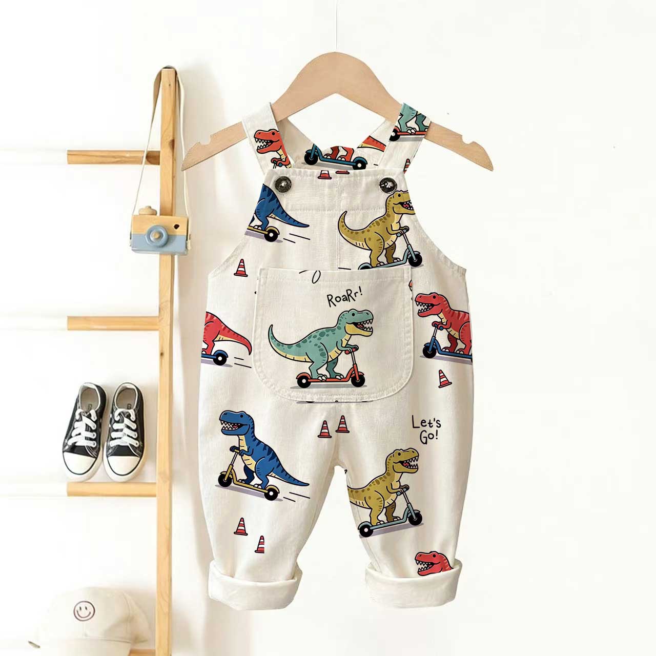 Baby Toddler Dino Print Overalls  - Beige - 3-5T - image 1