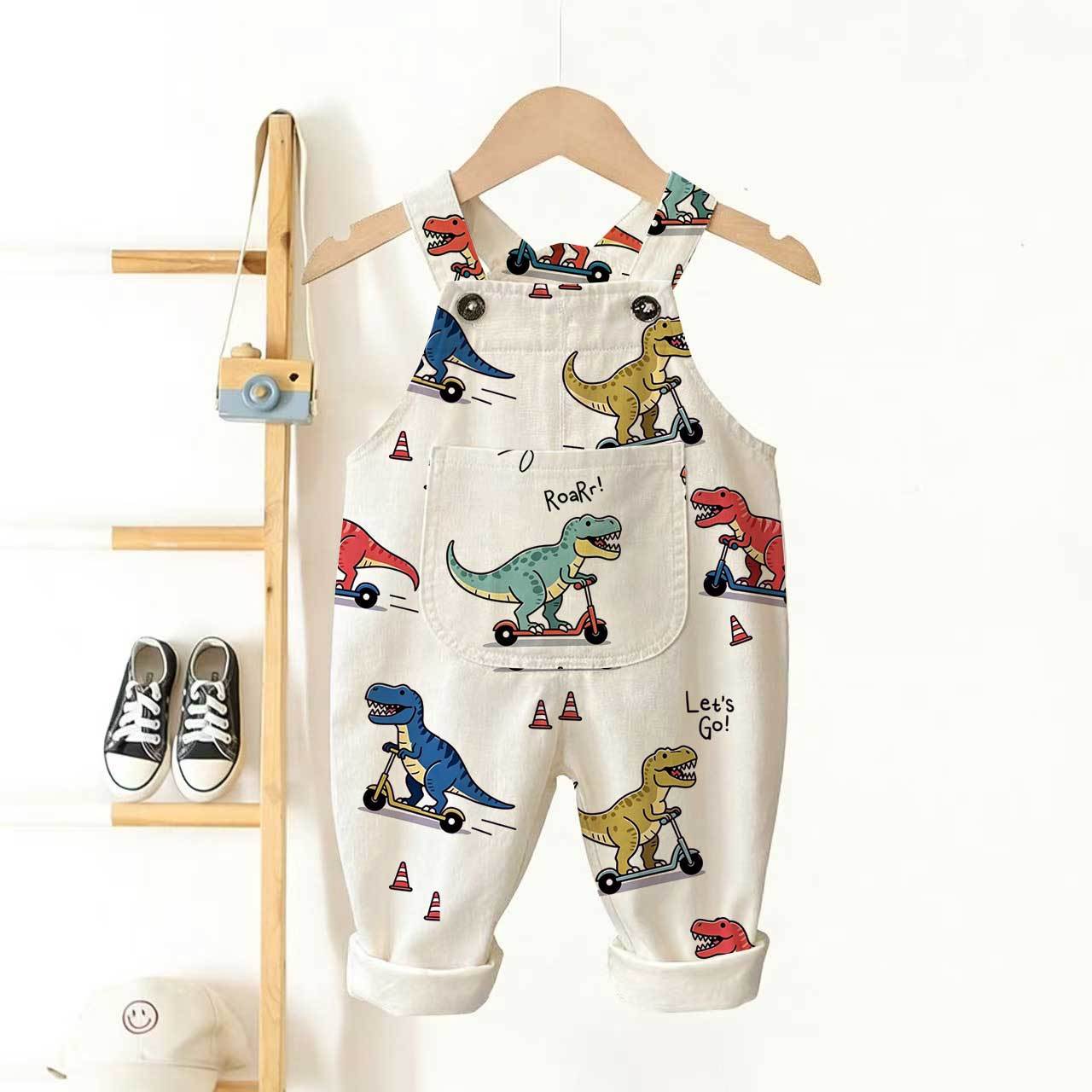 Baby Toddler Dino Print Overalls  - Beige - 3-5T - image 1