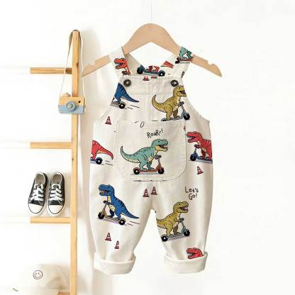 Baby Toddler Dino Print Overalls  - Beige - 3-5T - image 1