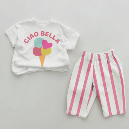 CIAO BELLA Baby Ice Cream Pink Vertical Striped 2-piece Set - White&Pink - 2-3T - image 1