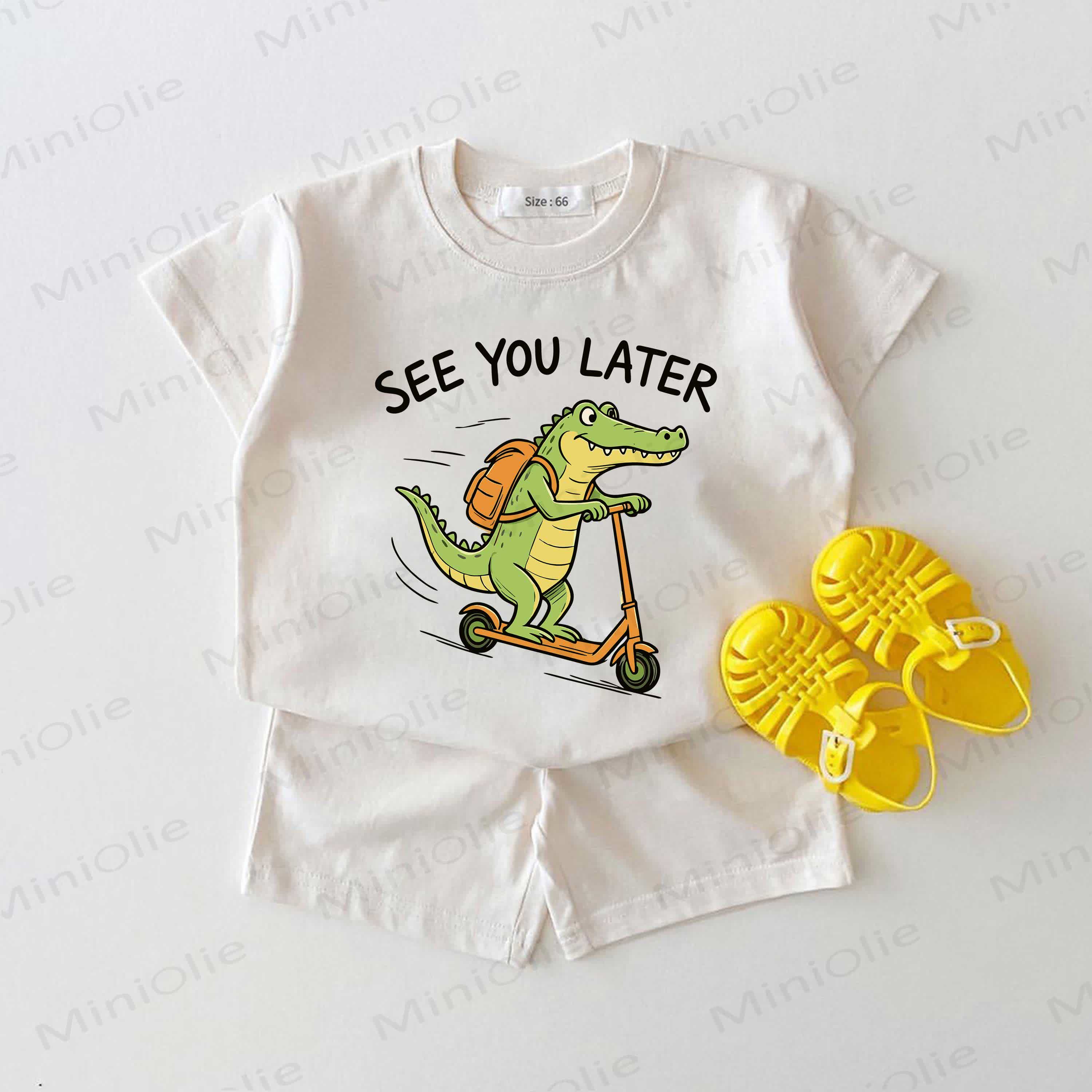 SEE YOU LATER Baby Dino Print White 2-piece Set - White - 18-24M - image 1