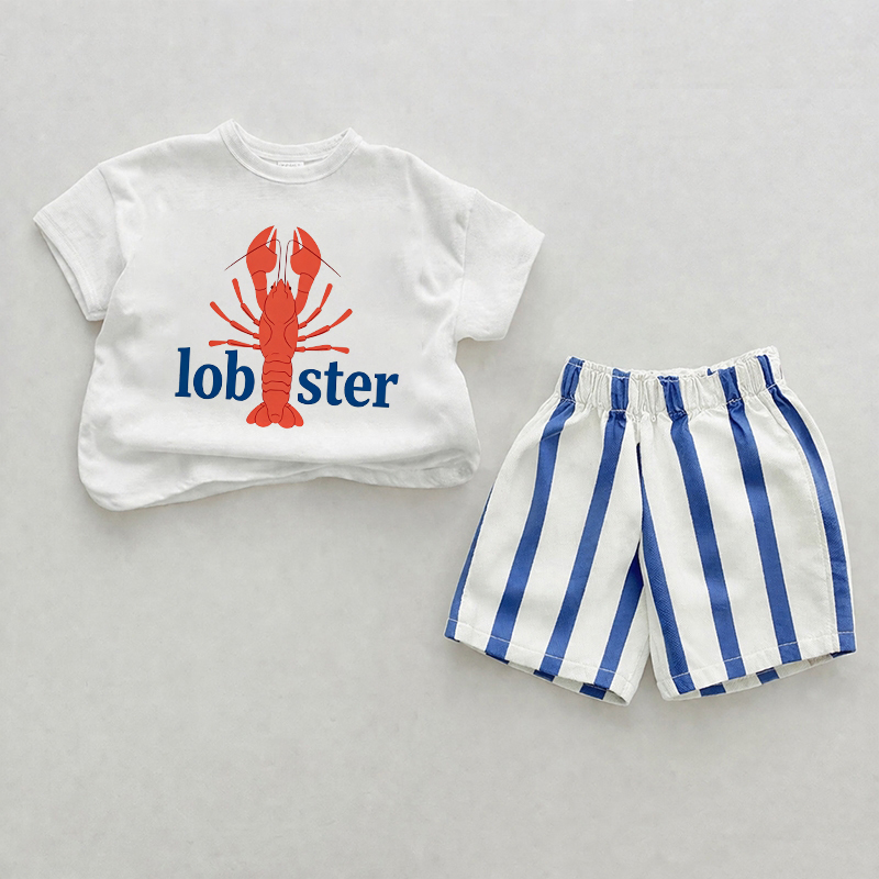 LOBSTER Baby Blue Vertical Striped 2-piece Shorts Set - White&Blue - 2-3T - image 1