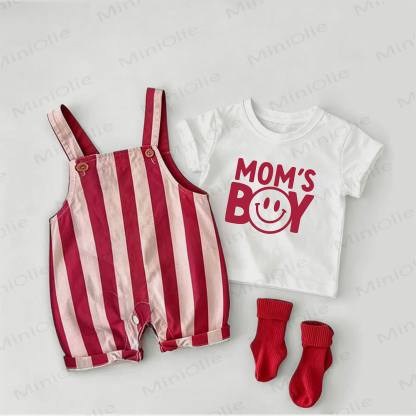 MOM'S BOY Baby Slogan Red Stripe Overalls and White Tee 2-piece Set - White&Red - 2-3T - image 1