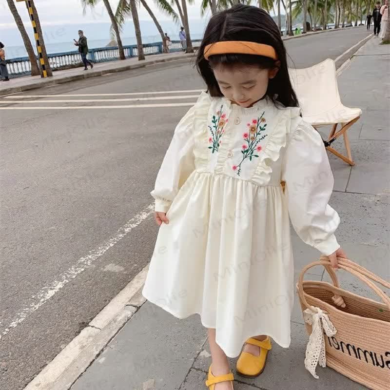 Toddler Girl Embroidered Flower Pleats Dress  - image 3