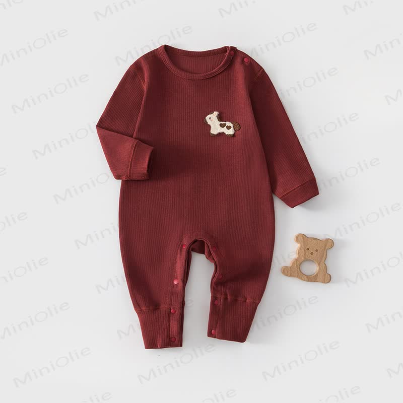 Baby Cartoon Horse Ribbed Romper - Red - 18-24M - image 9
