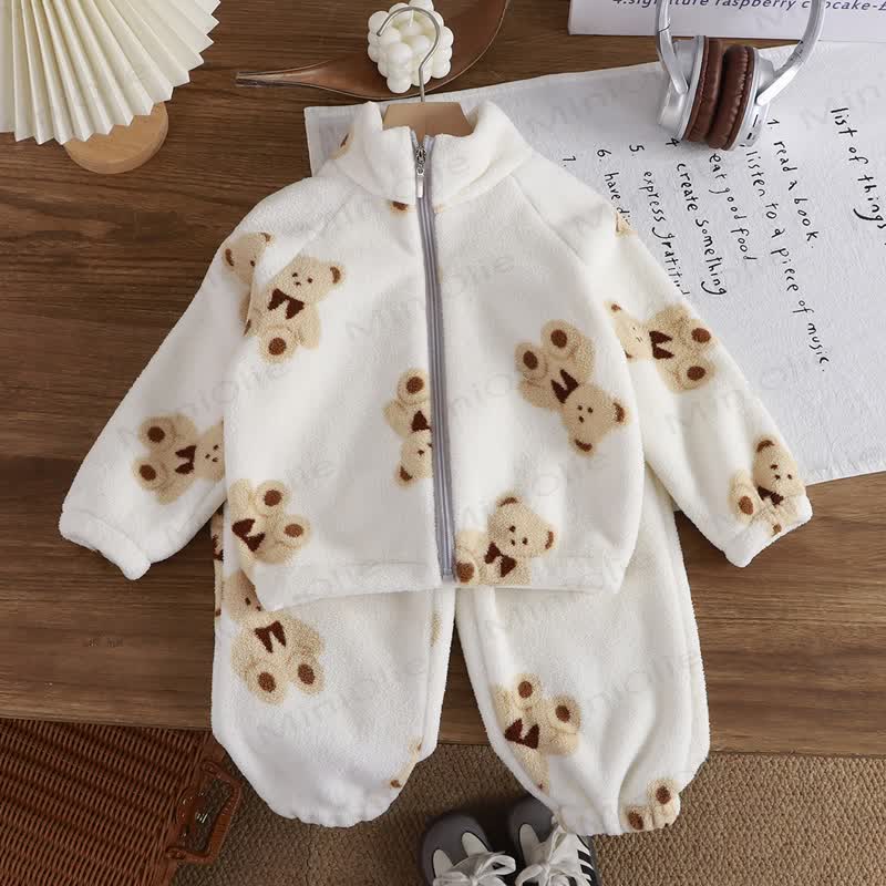 Toddler Kid Cute Animal 2-Piece Fleece Set - White Bear - 12Y - image 2