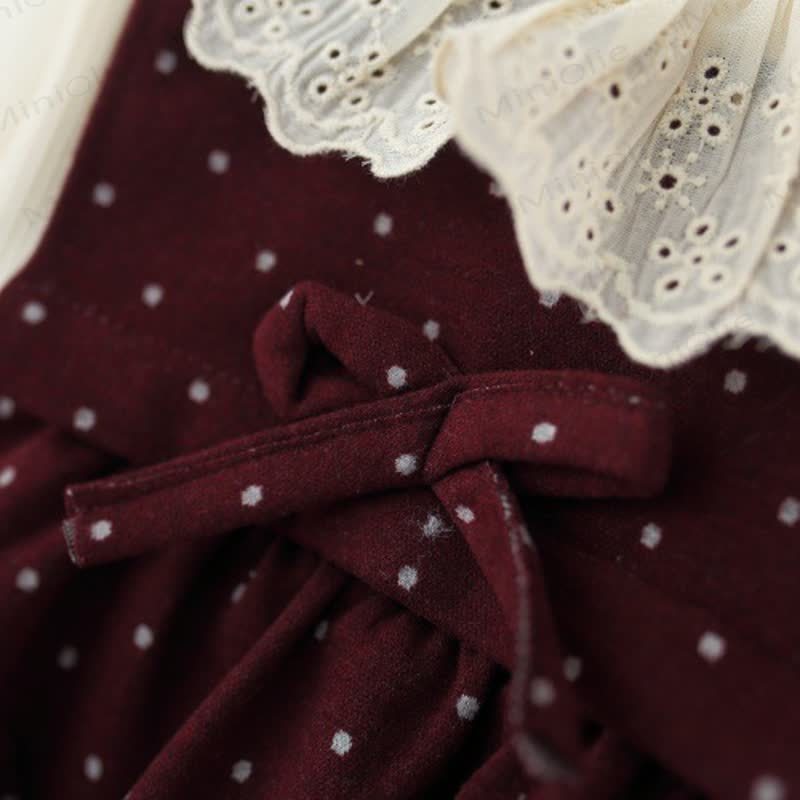 Baby Girl Bow Dot Lace Fleece Lined Dress - image 6