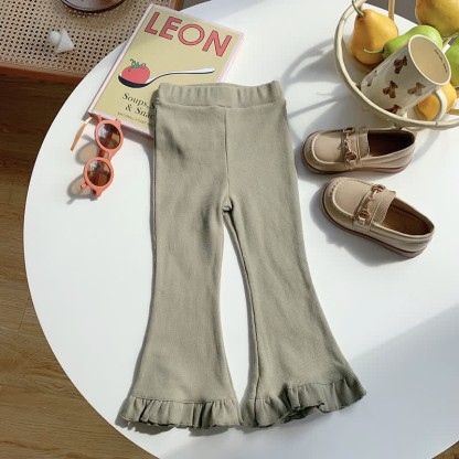 Toddler Solid Color Bell-bottomed Pants - Green - 10Y - image 15