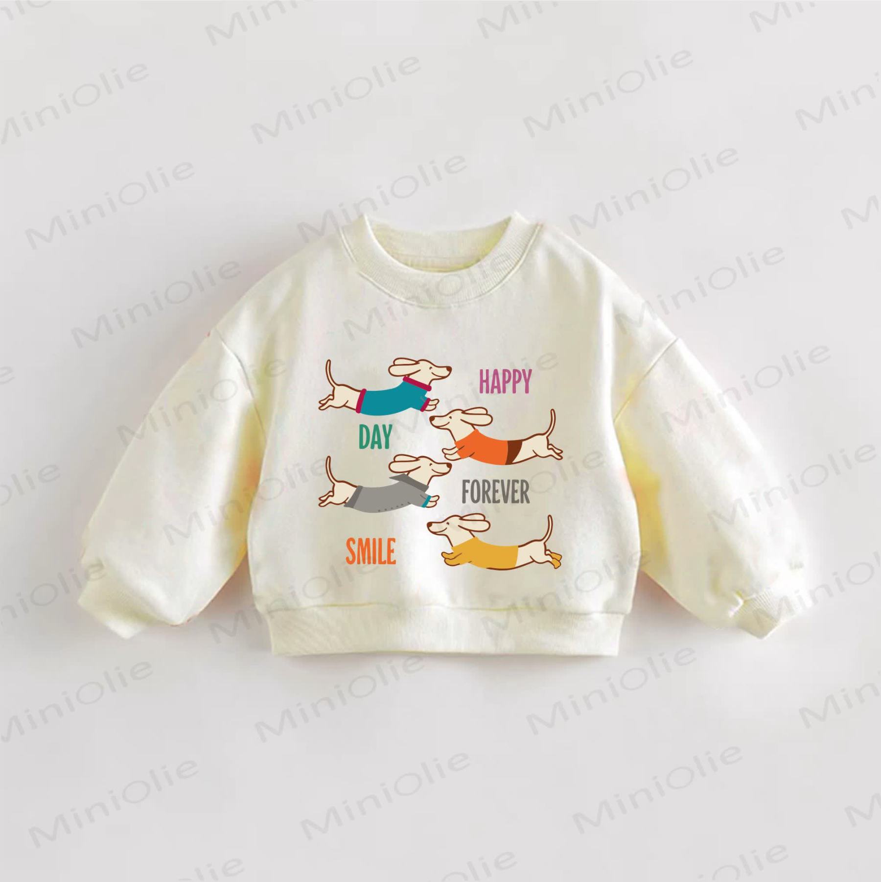 HAPPY DAY FOREVER SMILE Baby Toddle Dog Print Sweatshirt - Cream - 3-5T - image 1