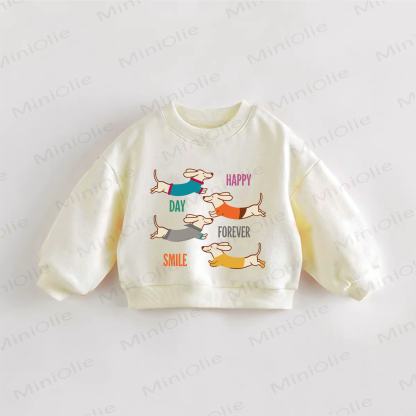 HAPPY DAY FOREVER SMILE Baby Toddle Dog Print Sweatshirt - Cream - 3-5T - image 1