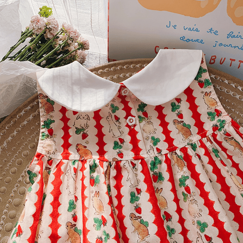 Toddler Red Embroidered Bunny Strawberry Dress - image 13