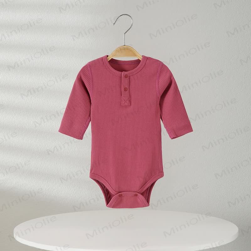 Baby Pajamas Solid Color Ribbed Bodysuit - Pink - 18-24M - image 4