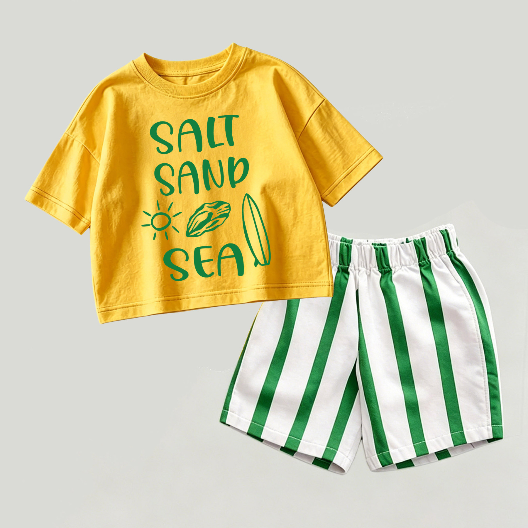 SALT SAND SEA Baby Yellow&Green Top and Striped Shorts 2-piece Set - Yellow&Green - 2-3T - image 1