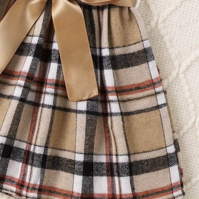 Baby Girl Bow Notched Collar Coat & Check Dress - image 8