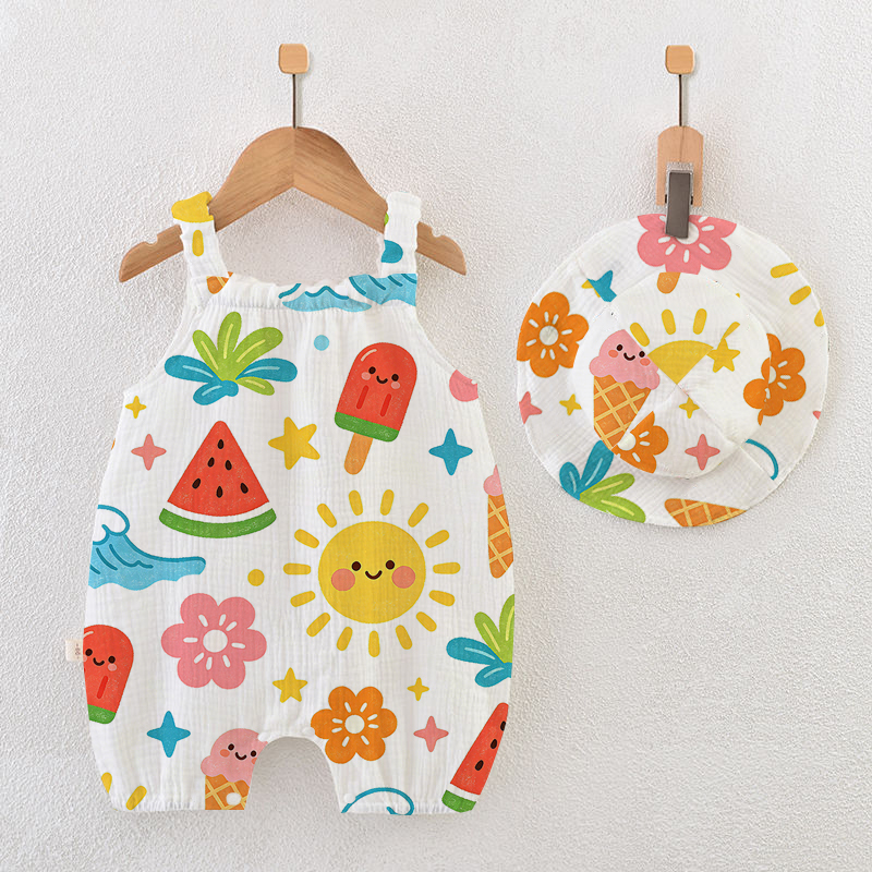 Baby Watermelon White Strap Romper with Hat - White - 18-24M - image 1