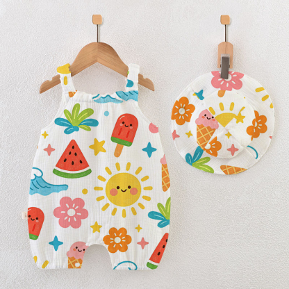 Baby Watermelon White Strap Romper with Hat - White - 18-24M - image 1