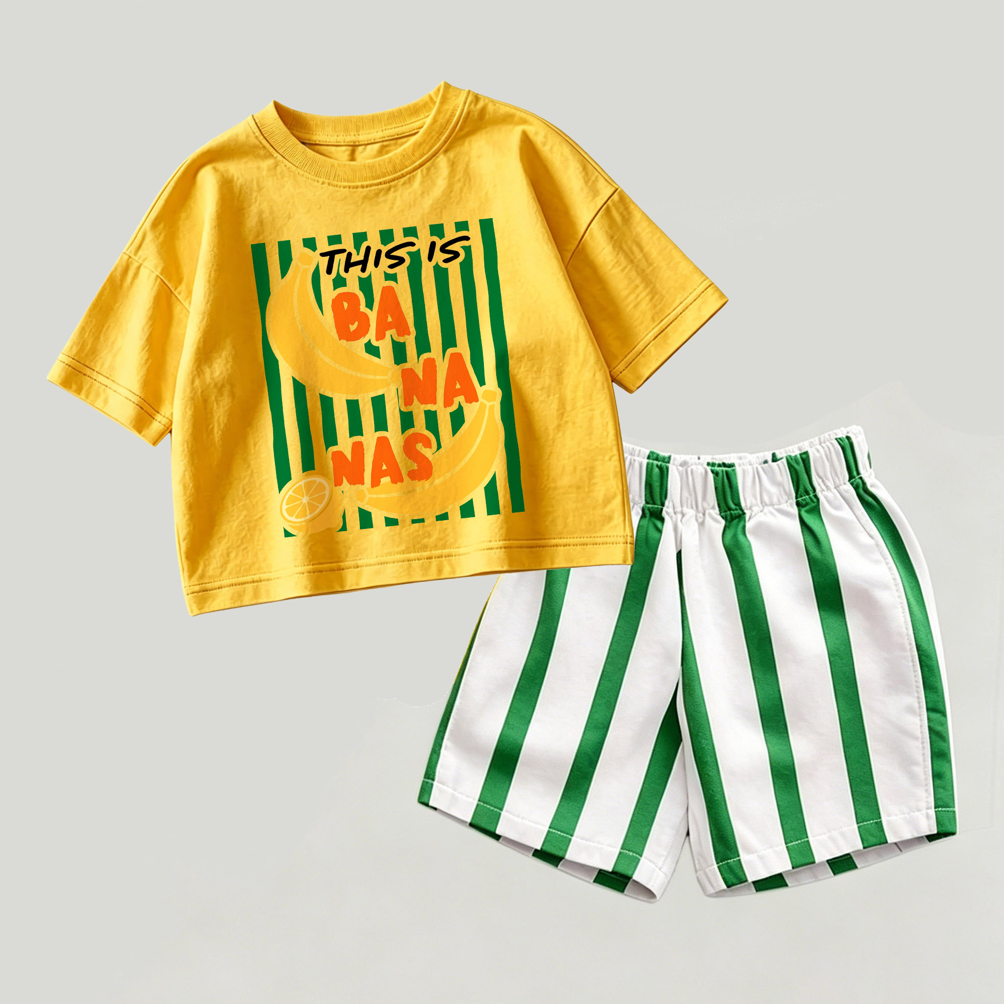 THIS IS BANANAS Baby Yellow&Green Top and Striped Shorts 2-piece Set - Yellow&Green - 2-3T - image 1
