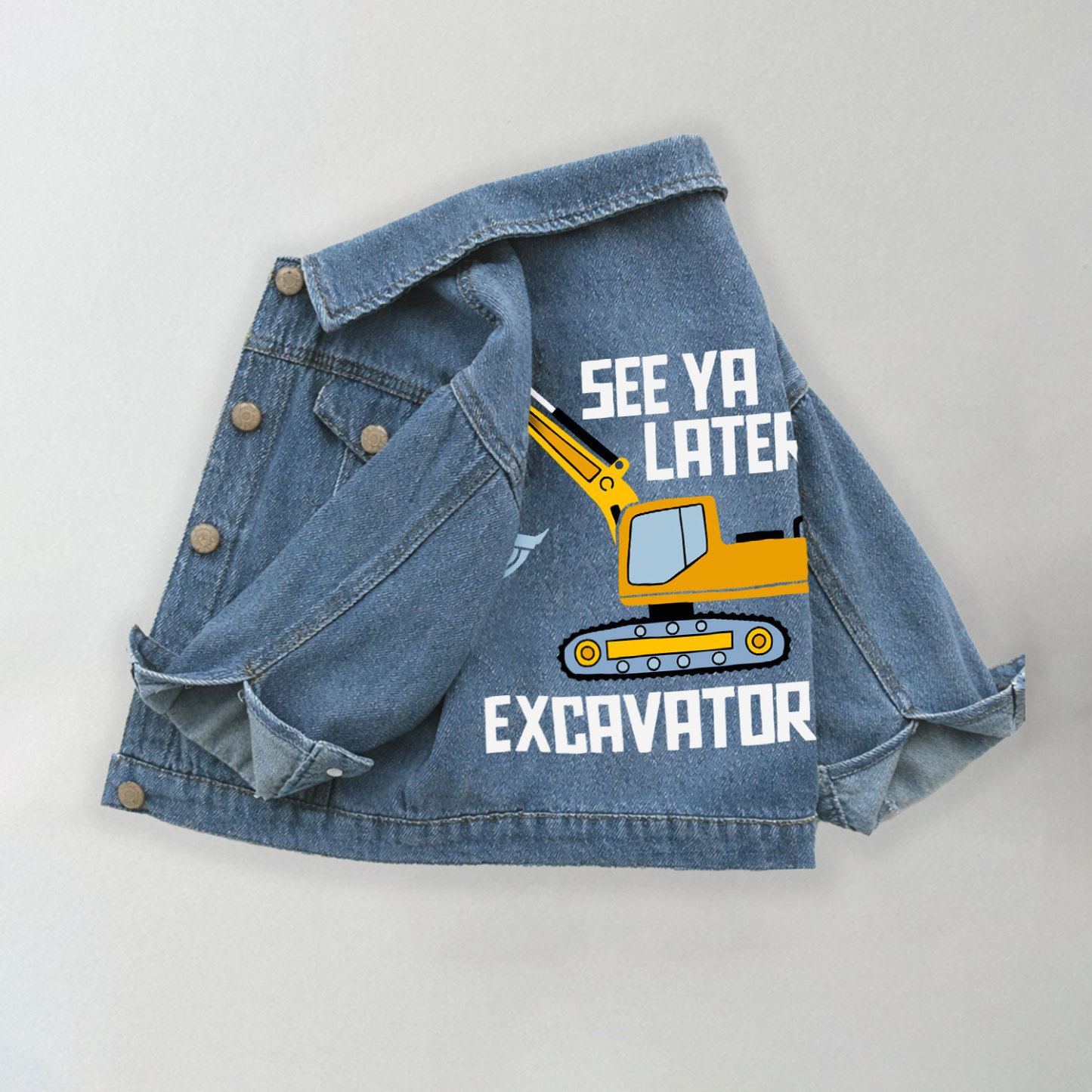 SEE YA LATER EXCAVATOR! Toddler Kid Excavator Print Denim Jacket - Blue - 10-11T - image 1