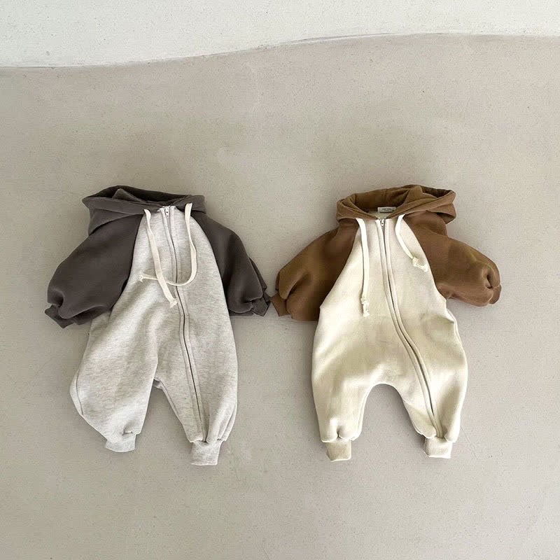 Baby Color Block Loose Hooded Romper - image 2