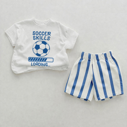 SOCCER SKILLS LOADING… Baby Blue Vertical Striped 2-piece Shorts Set - White&Blue - 2-3T - image 1