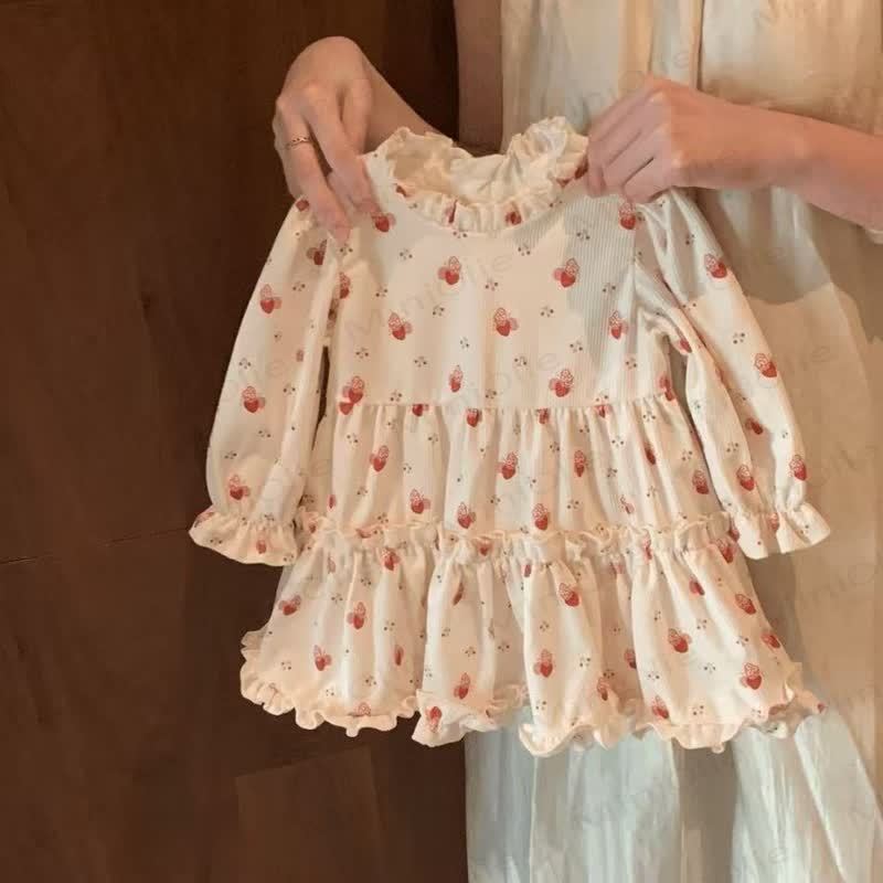 Baby Toddler Strawberry Bow Beige Dress & Red Knit Cardigan - Beige Dress - 5-7T - image 4