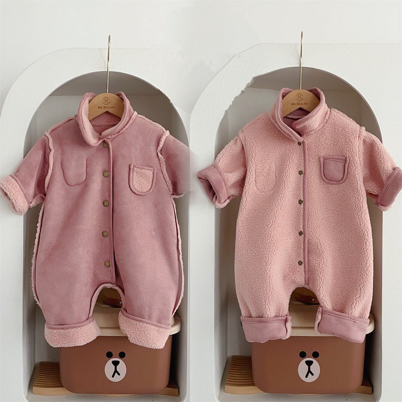  Baby Polo Reversible Fleece Romper - Pink - 18-24M - image 1