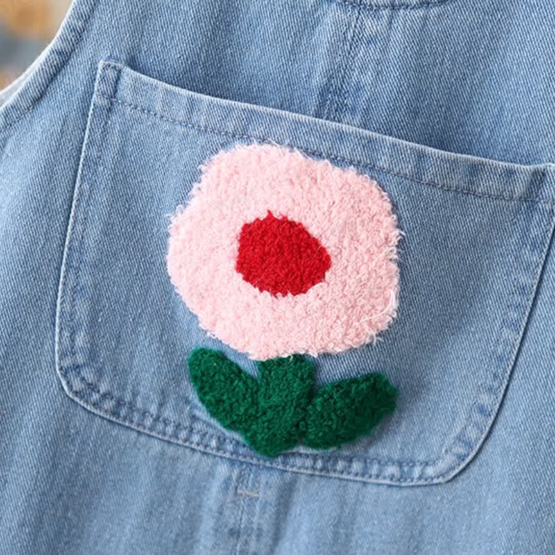 Toddler Embroidered Flower Pocket Denim Overalls - image 10