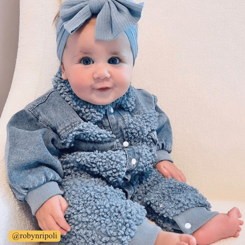 Baby Denim Blue Warm Fleece Romper - image 11