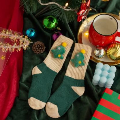 Baby Christmas 3D Doll Warm Floor Socks - Green Christmas Tree - 6-10T - image 7