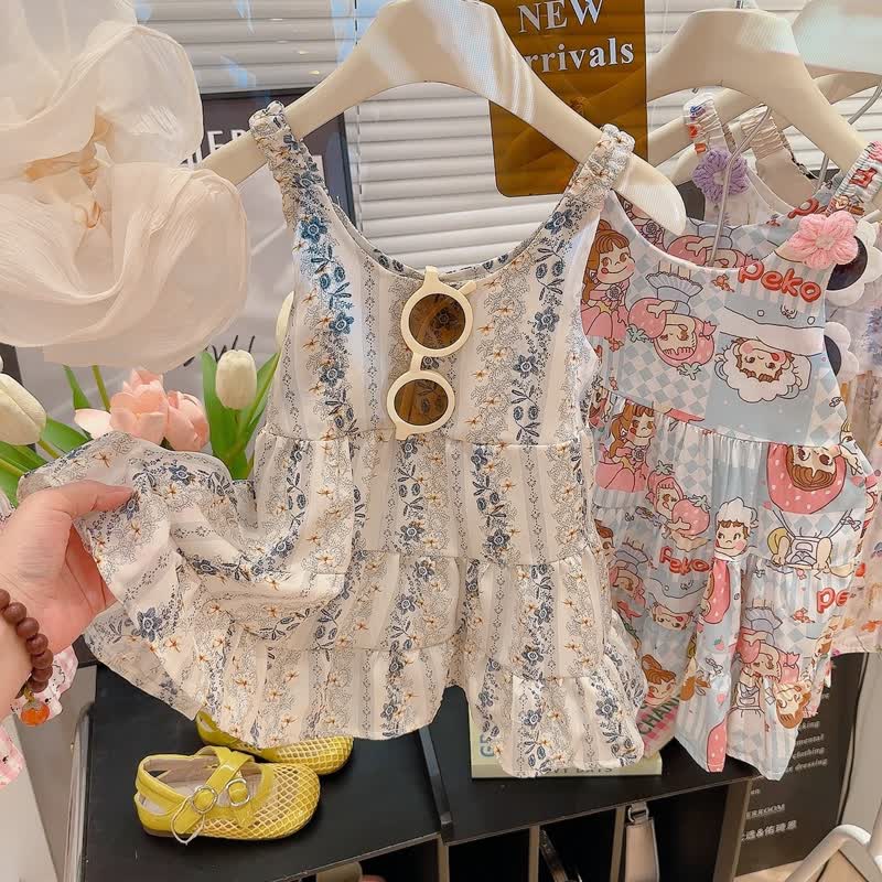 Toddler Girl Floral Cami Dress - Blue Floral - 10-11T - image 4