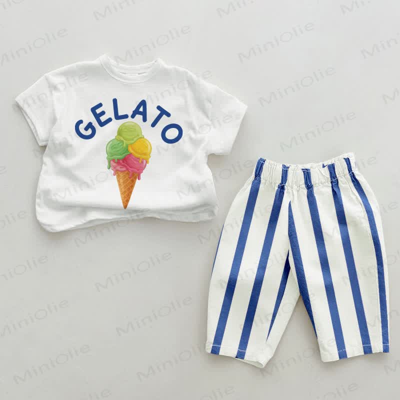 GELATO Baby 2-piece Blue Vertical Striped Set - White&Blue - 2-3T - image 1