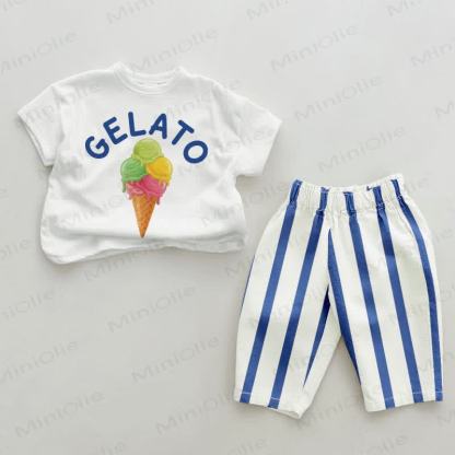 GELATO Baby 2-piece Blue Vertical Striped Set - White&Blue - 2-3T - image 1