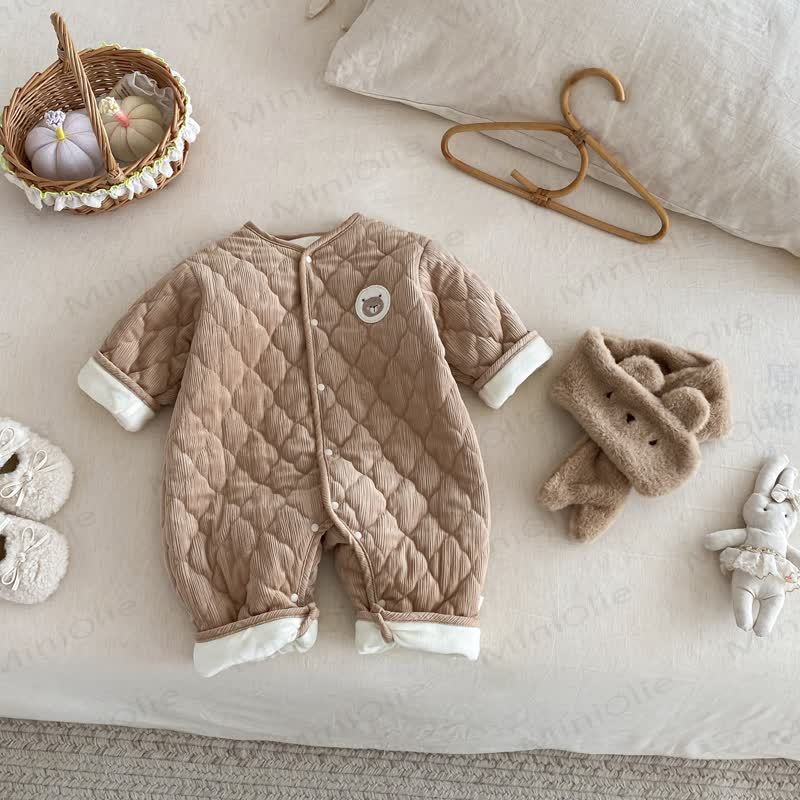 Baby Scarf Cute Cartoon Quilted Romper - Brown - 18-24M - image 11