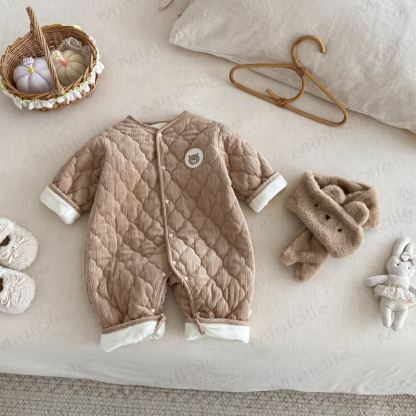 Baby Scarf Cute Cartoon Quilted Romper - Brown - 18-24M - image 11