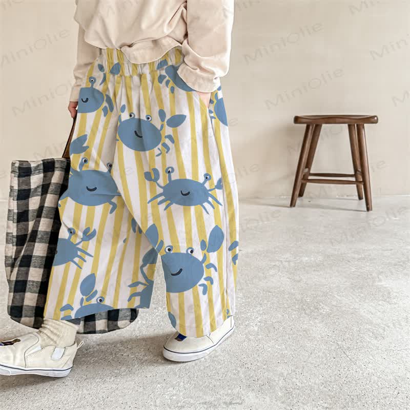 Baby Cute Crab Color Block Vertical Striped Pants - White&Yellow - 2-3T - image 1