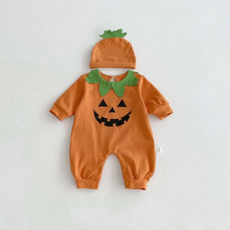 Baby Pumpkin Leaf Collar Halloween Romper and Hat - image 3