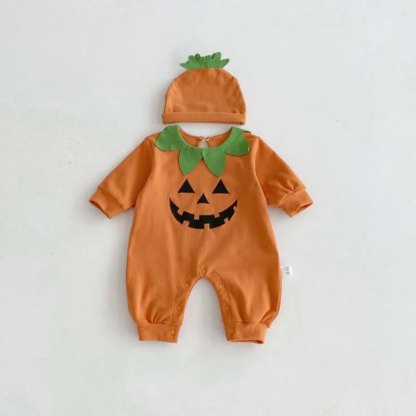 Baby Pumpkin Leaf Collar Halloween Romper and Hat - image 3