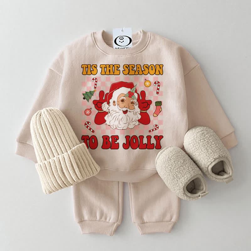 TIS THE SEASON TO BE JOLLY Baby Santa Print Sweatshirt 2-piece Set - Beige - 2-3T - image 3