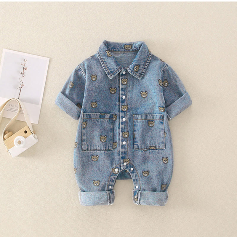 Baby Bear Polo Denim Romper - Blue - 18-24M - image 1
