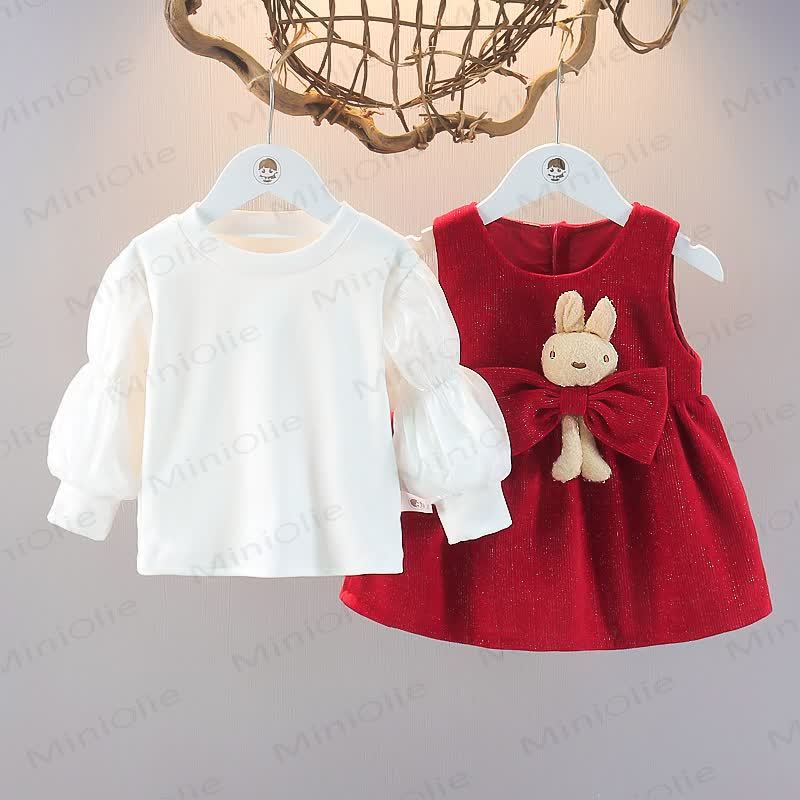 Baby Toddler Bunny Bow Red Dress - image 3