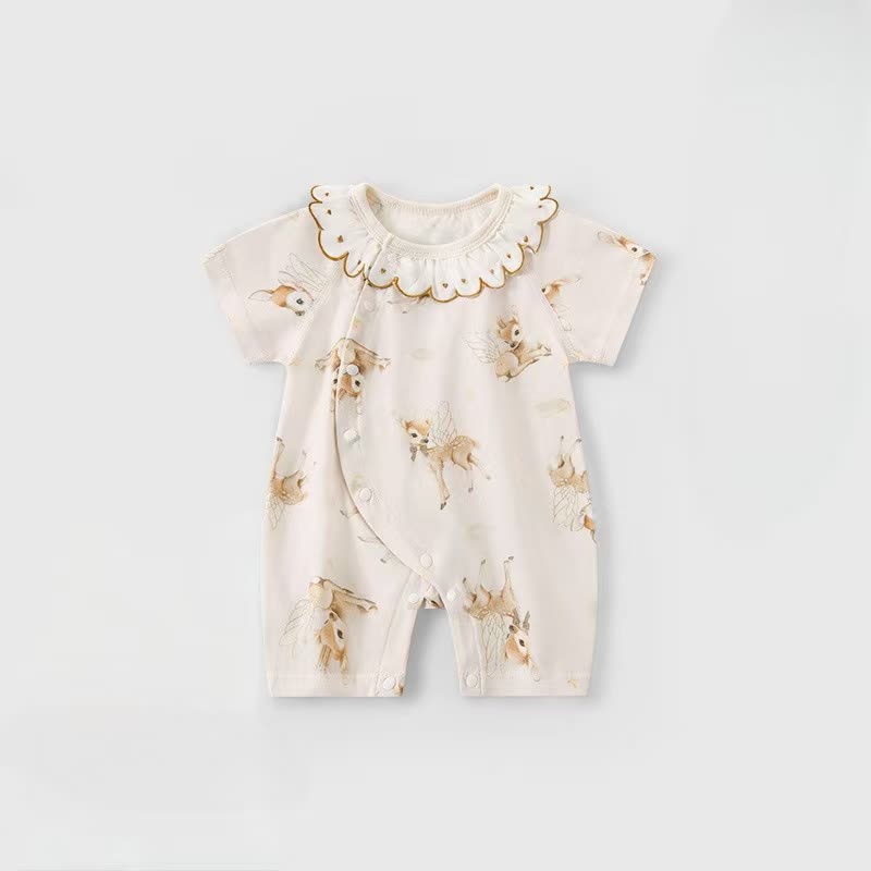 Baby Cartoon Animal Print Ruffle Collar Romper - Beige Deer - 18-24M - image 5