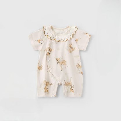 Baby Cartoon Animal Print Ruffle Collar Romper - Beige Deer - 18-24M - image 5
