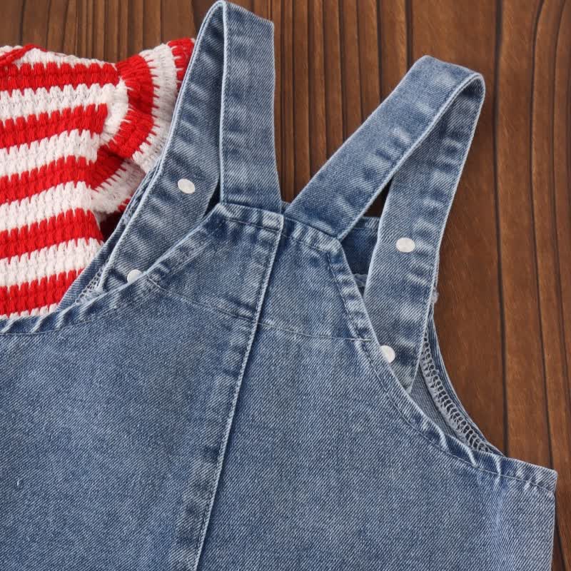 Baby Girl Stripe Top and Floral Denim Overalls 2-piece Set - image 8