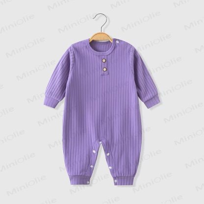 Baby Crew Neck Solid Color Ribbed Romper - Purple - 18-24M - image 8