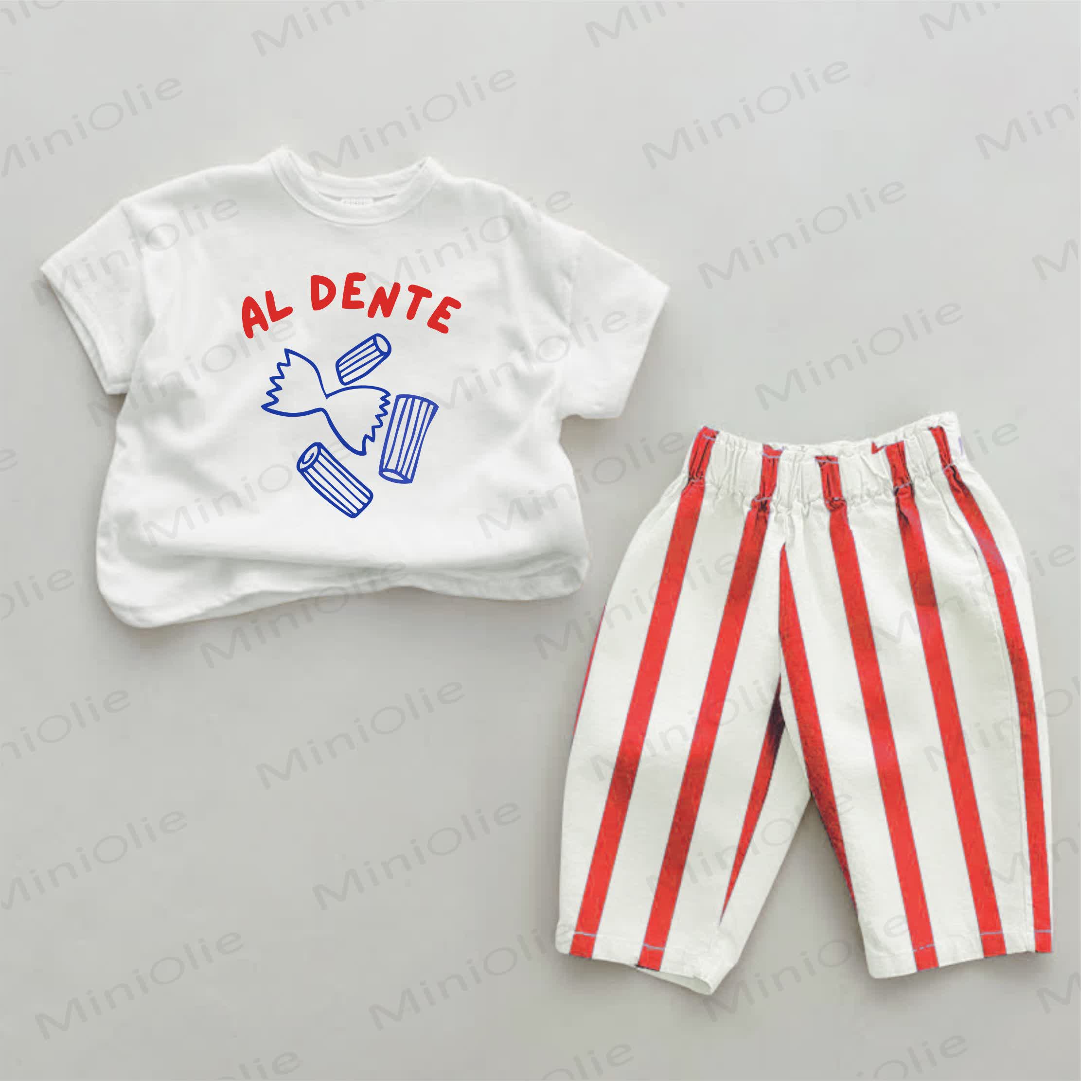 AL DENTE Baby Twin Farfalle&Penne Red Striped 2-piece Set - White&Red - 2-3T - image 1