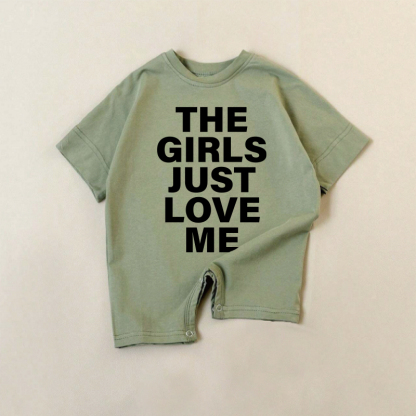 THE GIRLS JUST LOVE ME Baby Green Slogan Romper - Green - 18-24M - image 1